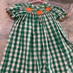 Smocked Green Gingham pumpkin Dress